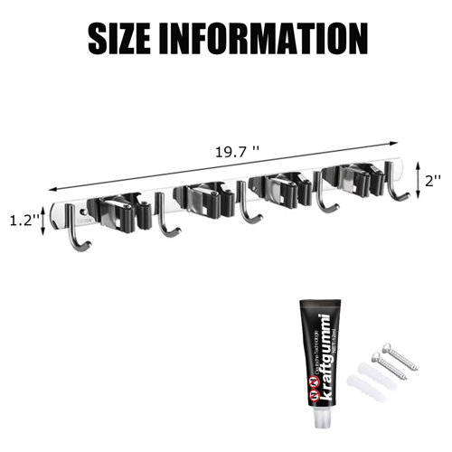 WFX Utility™ Painesville 4 Racks 5 Hooks Broom Holder Wall Mounted